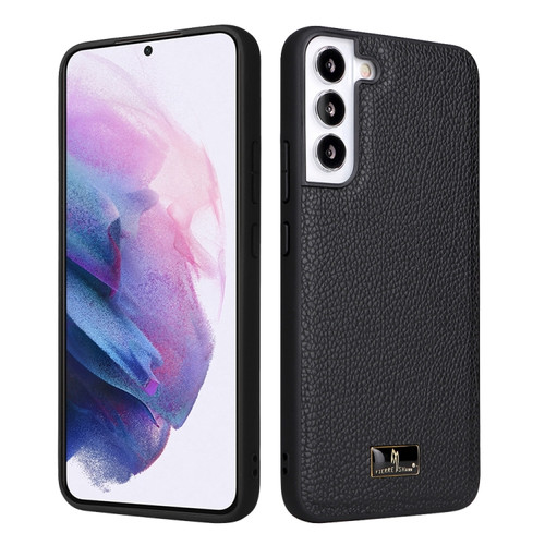 Samsung Galaxy S22 5G Fierre Shann Leather Texture Phone Back Cover Case - Lychee Black
